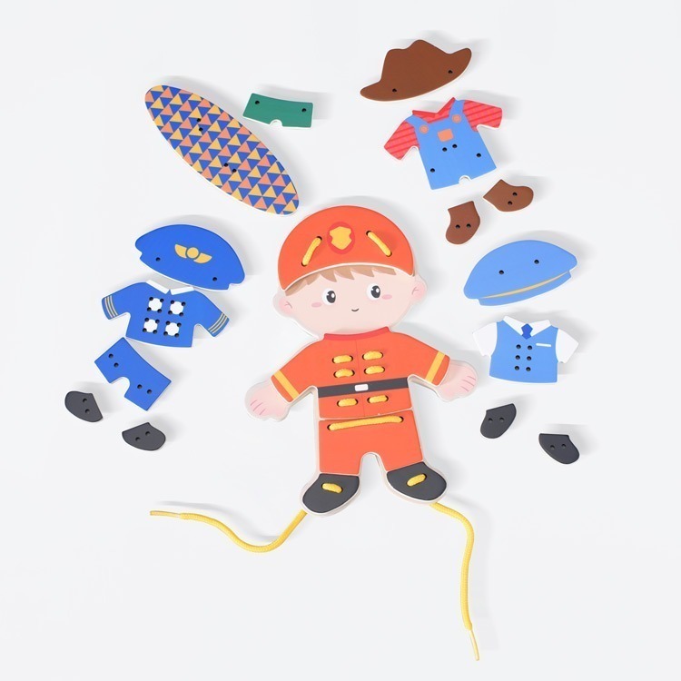 【德國 classic world 客來喜經典木玩】兒童穿線遊戲-我的工作服男孩款26pcs/女孩款28pcs-細節圖2