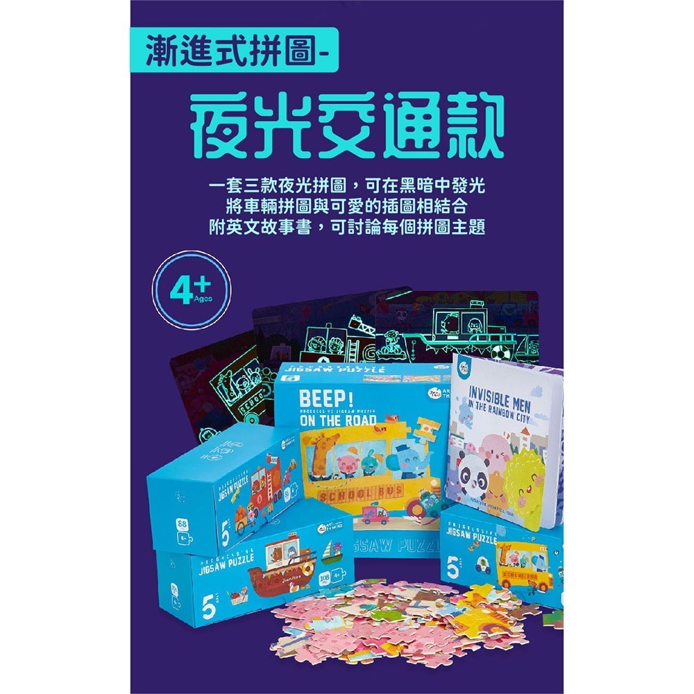 【JoanMiro 原創美玩 】漸進式拼圖-夜光交通款(88pcs+96pcs+108pcs) JM93790-細節圖3