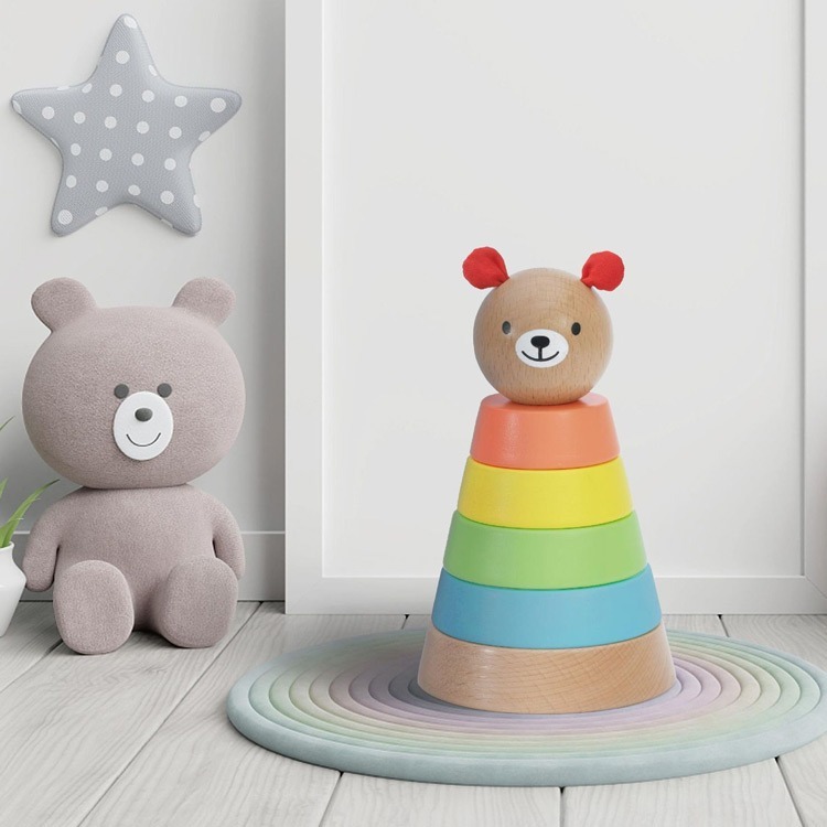 【德國 classic world 客來喜經典木玩】小熊可可套圈圈《20100》-細節圖3