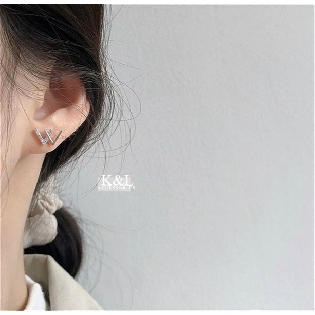 現貨。【全純銀輕14K金】歐美雙V微鑽 字母耳環 W耳環 輕奢系列 氣質 簡約 百搭 情人節 禮物  生日 耳環 小耳環-細節圖7