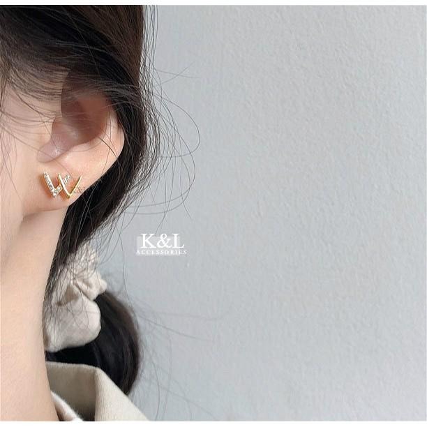 現貨。【全純銀輕14K金】歐美雙V微鑽 字母耳環 W耳環 輕奢系列 氣質 簡約 百搭 情人節 禮物  生日 耳環 小耳環-細節圖8