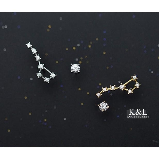 現貨。【全純銀輕14K金】北斗七星鑲鑽耳環 輕奢系列 純銀耳環 簡約 百搭 氣質 優雅 星星耳環 情人節 生日 送禮-細節圖3