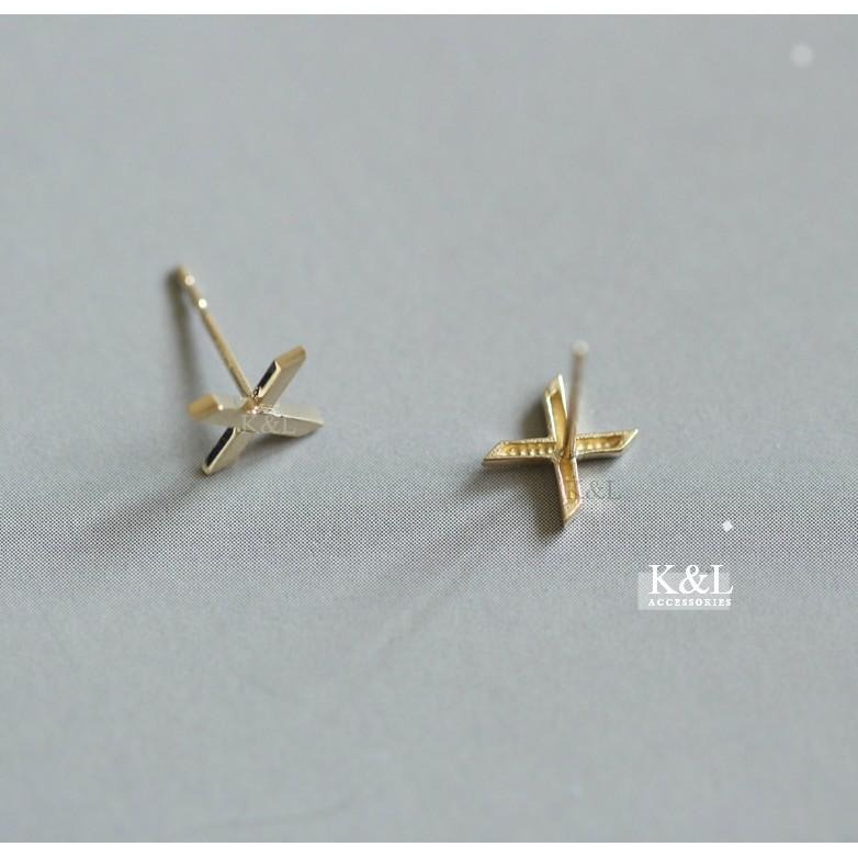 現貨。【全純銀輕14K金】歐美極簡個性 字母耳環 交叉耳環 針式耳環 輕奢系列 簡約 百搭 氣質 生日 禮物 耳環-細節圖3