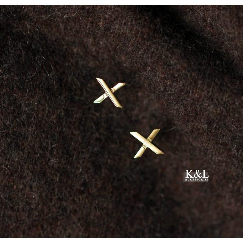 現貨。【全純銀輕14K金】歐美極簡個性 字母耳環 交叉耳環 針式耳環 輕奢系列 簡約 百搭 氣質 生日 禮物 耳環-細節圖4