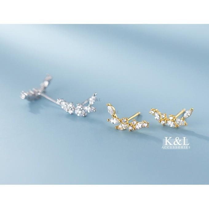 現貨。【全純銀輕14K金】清新月桂鋯石耳環 輕奢系列 氣質  簡約 率性 百搭 耳針耳環 情人節 生日 禮物 純銀 耳環-細節圖3