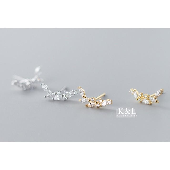 現貨。【全純銀輕14K金】清新月桂鋯石耳環 輕奢系列 氣質  簡約 率性 百搭 耳針耳環 情人節 生日 禮物 純銀 耳環-細節圖4