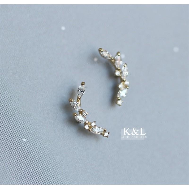 現貨。【全純銀輕14K金】清新月桂鋯石耳環 輕奢系列 氣質  簡約 率性 百搭 耳針耳環 情人節 生日 禮物 純銀 耳環-細節圖5