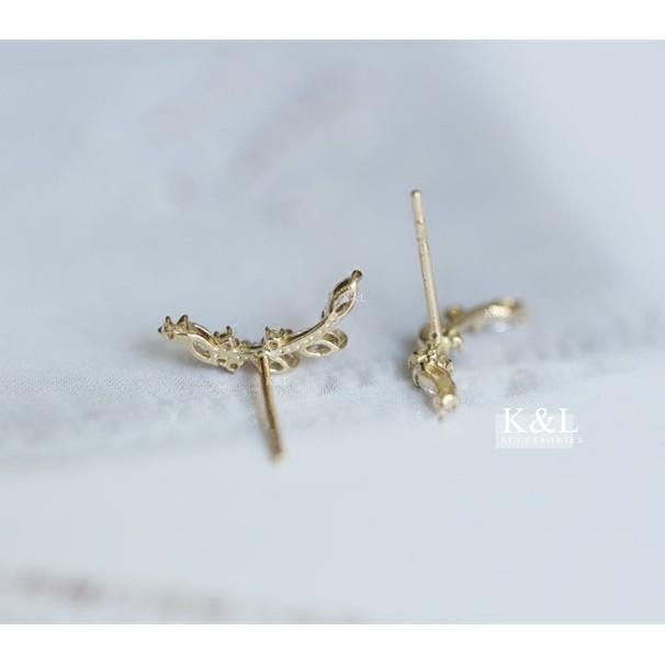 現貨。【全純銀輕14K金】清新月桂鋯石耳環 輕奢系列 氣質  簡約 率性 百搭 耳針耳環 情人節 生日 禮物 純銀 耳環-細節圖6