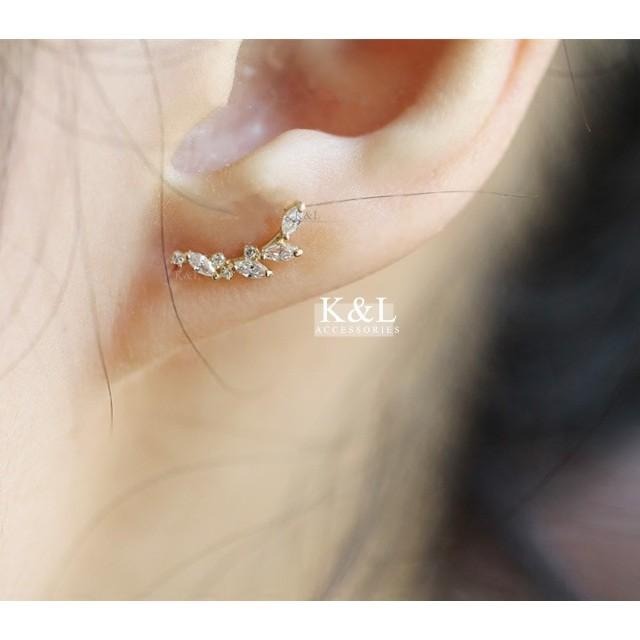 現貨。【全純銀輕14K金】清新月桂鋯石耳環 輕奢系列 氣質  簡約 率性 百搭 耳針耳環 情人節 生日 禮物 純銀 耳環-細節圖7
