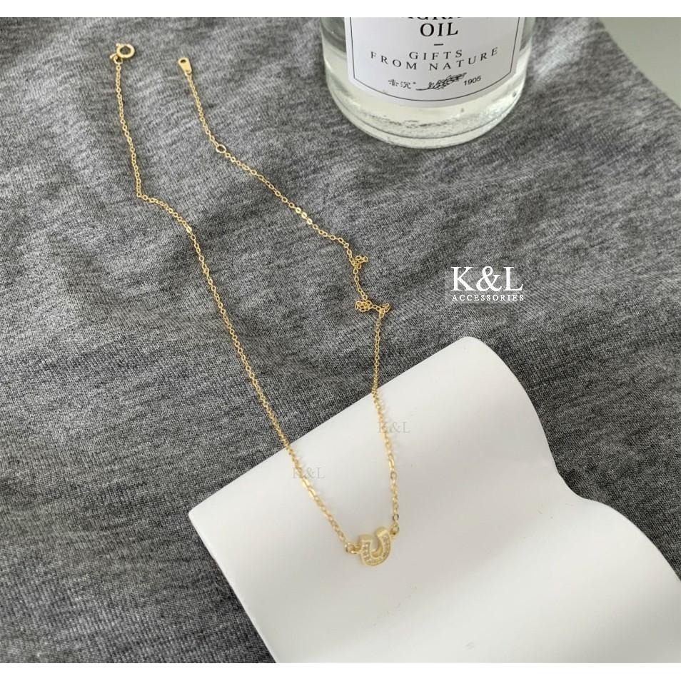 現貨。2色｜純銀輕14K金 歐美字母U鑲鑽項鍊 馬蹄項鍊 輕奢系列 簡約 百搭 氣質 禮物 情人節首選 生日禮物 項鍊-細節圖3