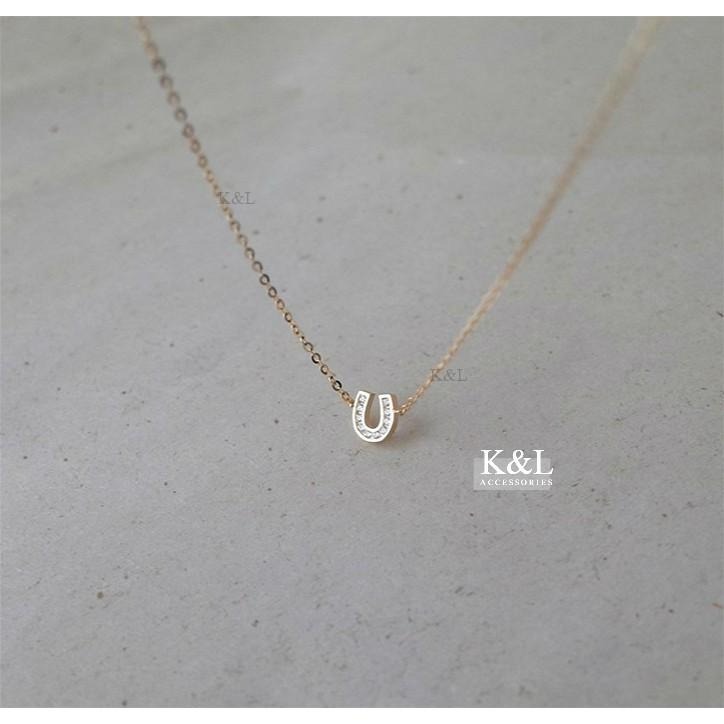 現貨。2色｜純銀輕14K金 歐美字母U鑲鑽項鍊 馬蹄項鍊 輕奢系列 簡約 百搭 氣質 禮物 情人節首選 生日禮物 項鍊-細節圖4