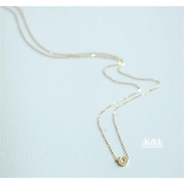 現貨。2色｜純銀輕14K金 歐美字母U鑲鑽項鍊 馬蹄項鍊 輕奢系列 簡約 百搭 氣質 禮物 情人節首選 生日禮物 項鍊-細節圖5