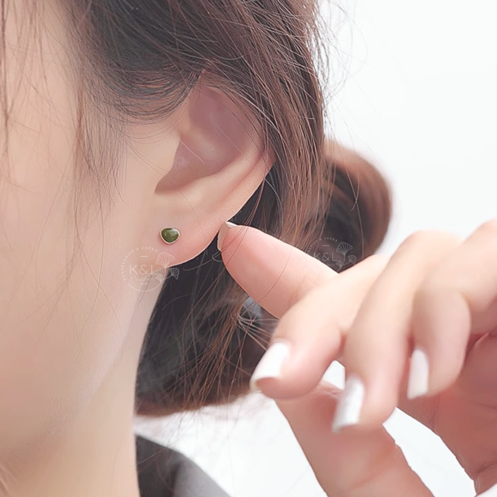 針式｜夾式｜全純銀 迷你質感酪梨綠耳環 小清新 養耳洞 日常配戴耳環 通勤耳環 耳針 純銀耳環 禮物-細節圖6