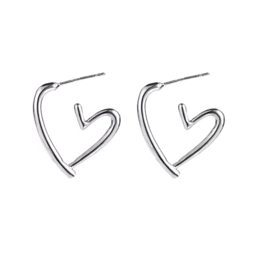 2色｜針式｜夾式 鏤空框架愛心耳環 極簡設計 歐美耳環 愛心耳環 耳針 耳環 飾品 禮物-細節圖2