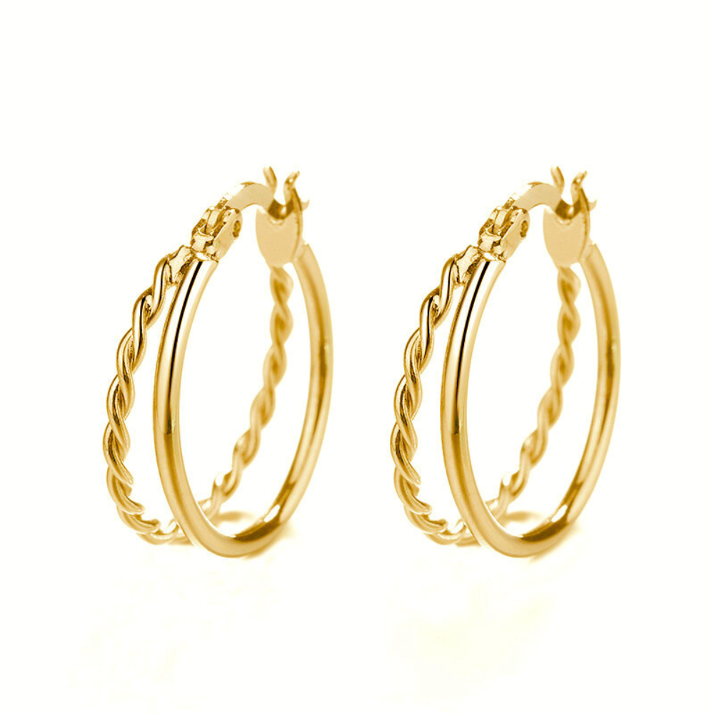 現貨。2色｜麻花疊加雙圈耳環 簡約耳環 歐美耳環  極簡風 圈圈耳環 耳扣耳環 街拍款 極簡耳環-細節圖3