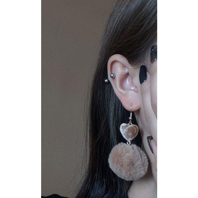 全新台灣現貨 可愛絨毛 愛心毛球 耳針 耳環-細節圖4