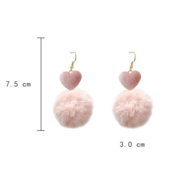 全新台灣現貨 可愛絨毛 愛心毛球 耳針 耳環-細節圖6