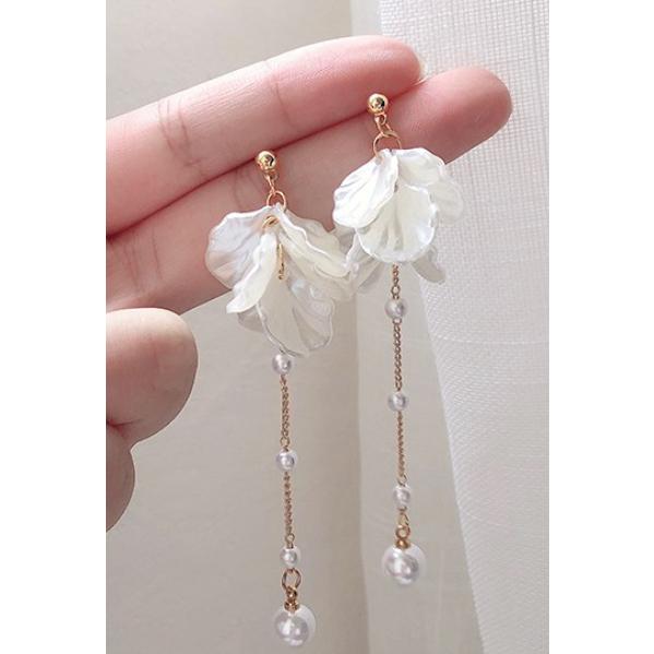 全新台灣現貨   仙女姐姐 貝殼花長形 耳針 耳飾-細節圖3