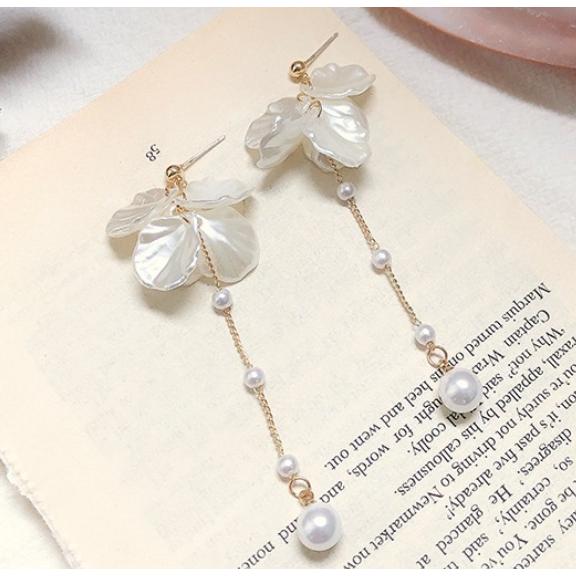 全新台灣現貨   仙女姐姐 貝殼花長形 耳針 耳飾-細節圖4