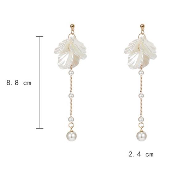 全新台灣現貨   仙女姐姐 貝殼花長形 耳針 耳飾-細節圖5