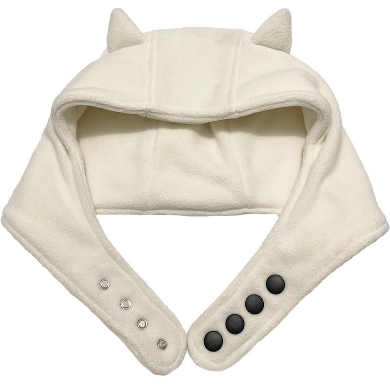 全新台灣現貨 米白色小惡魔帽子搞怪貓咪耳朵雷鋒帽亞比紐扣套頭帽-細節圖5