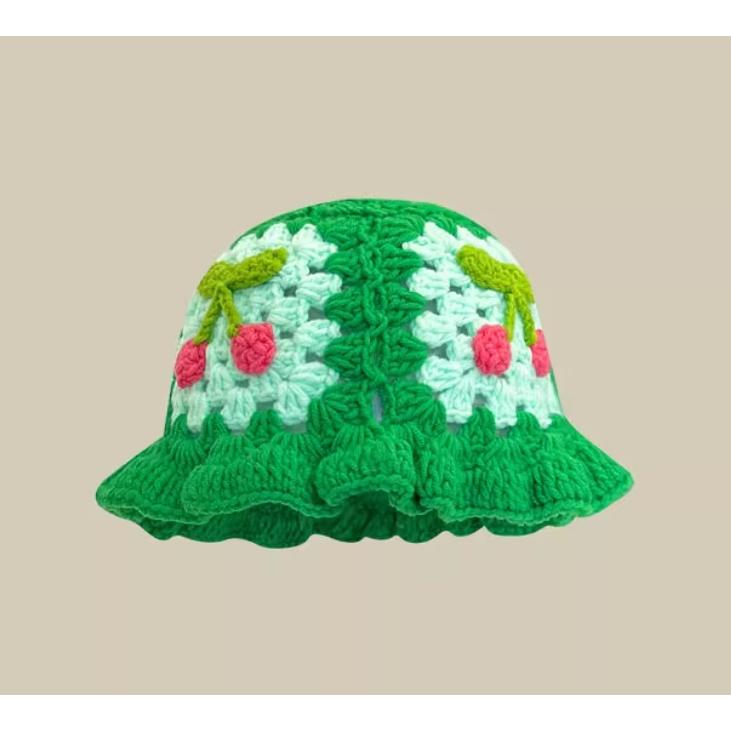 全新台灣現貨 顯臉小 ins鏤空毛線帽 日系編織花朵漁夫帽 手工編織毛線帽-細節圖5