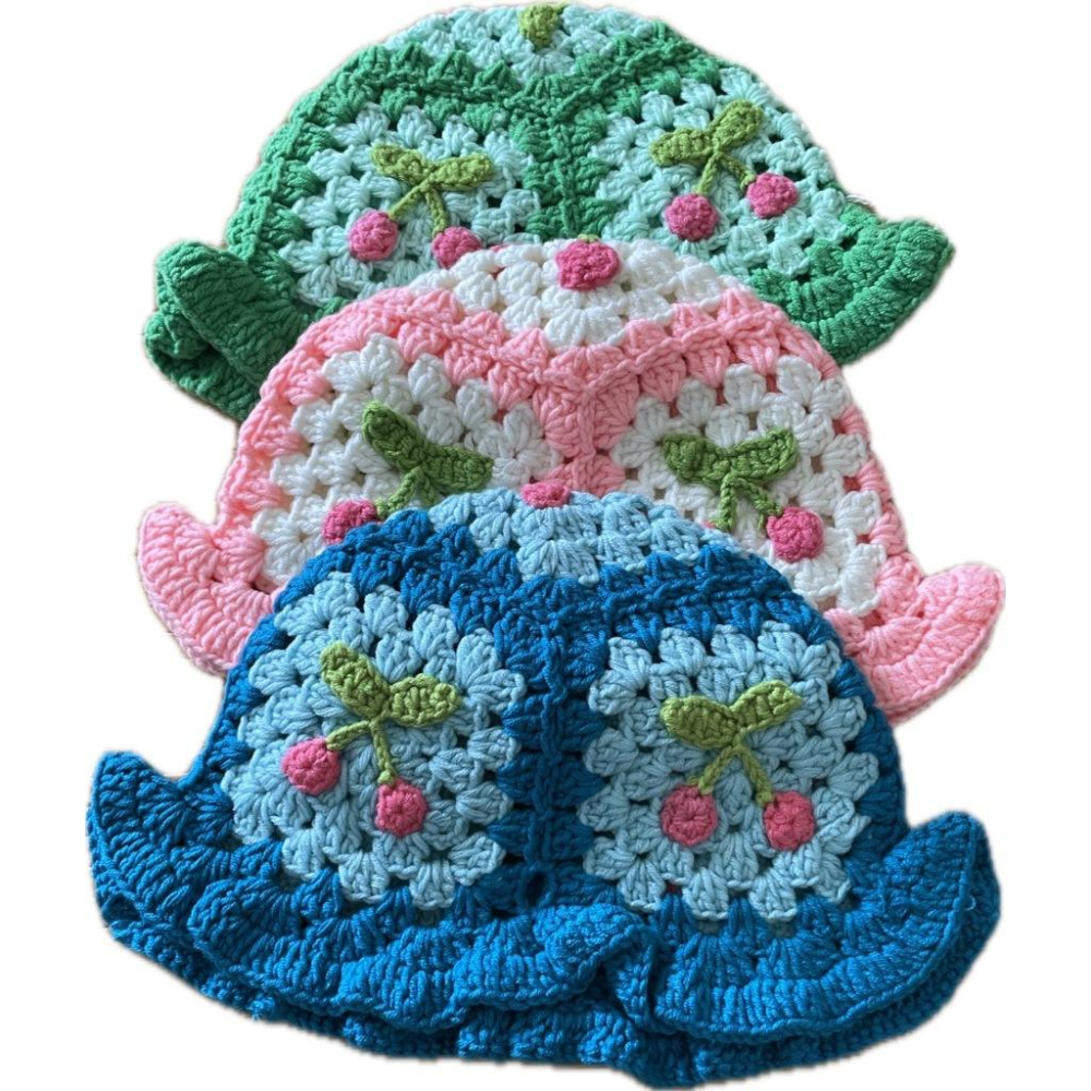 全新台灣現貨 顯臉小 ins鏤空毛線帽 日系編織花朵漁夫帽 手工編織毛線帽-細節圖6