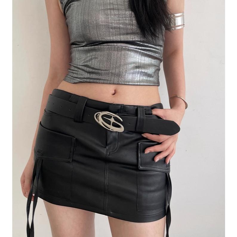 全新台灣現貨  腰帶(十字星辰) 金屬設計感小眾 百搭黑色皮帶ins風潮-細節圖3