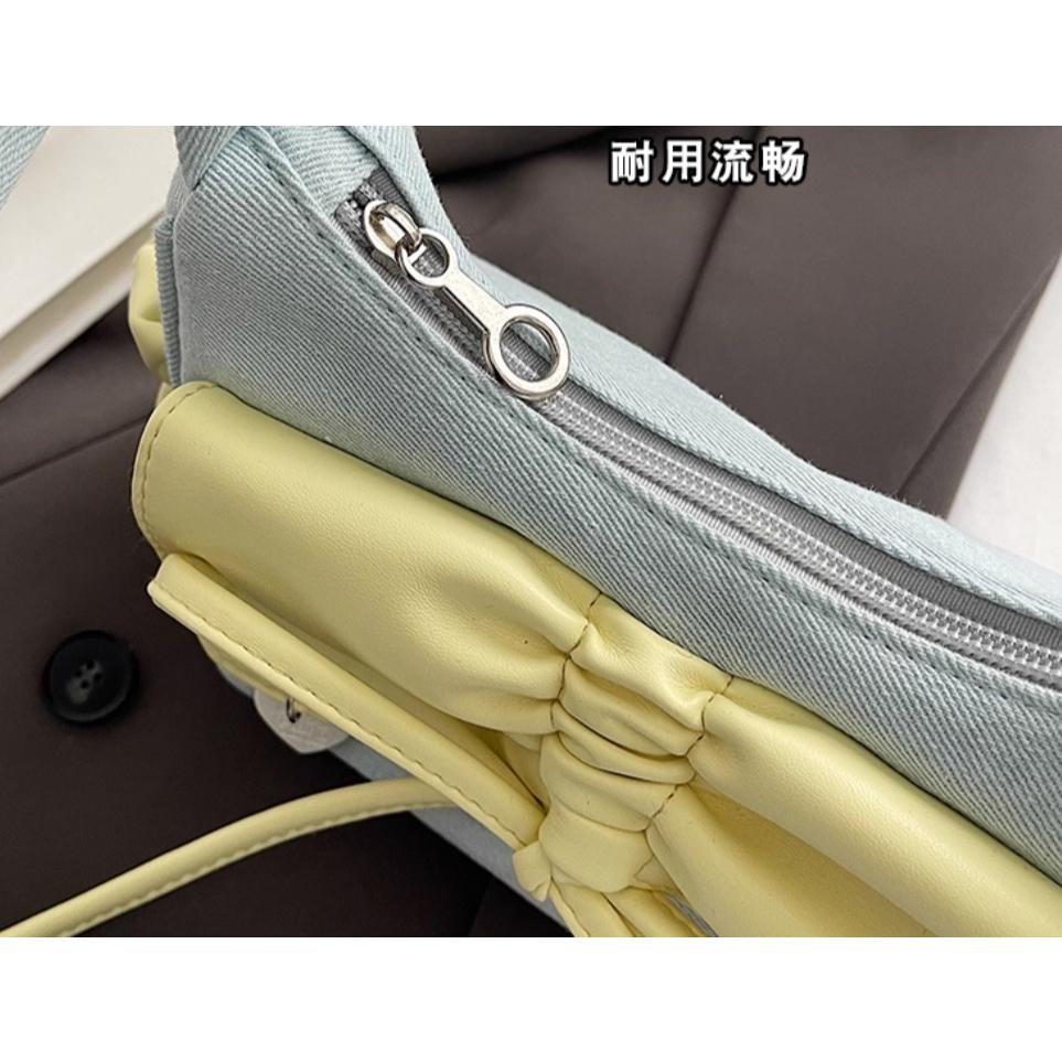 全新台灣現貨 夏天水藍色牛仔布蝴蝶结腋下包包 撞色小眾單肩斜挎包 微瑕-細節圖4