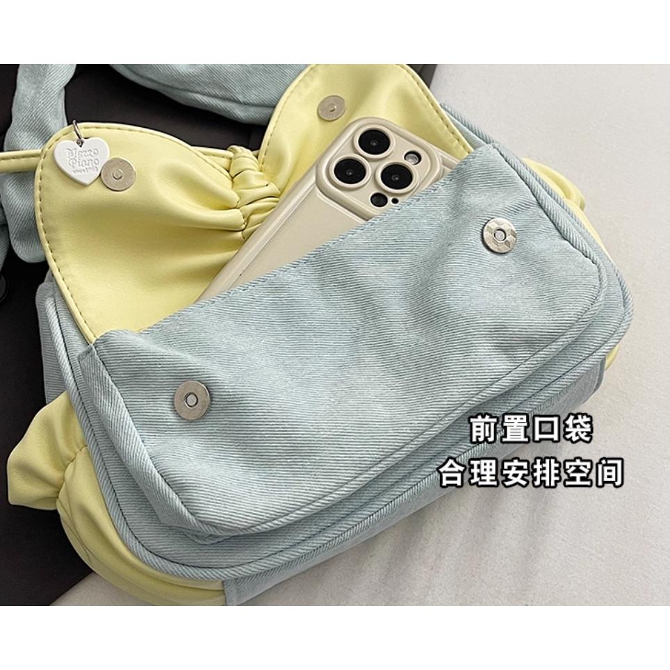 全新台灣現貨 夏天水藍色牛仔布蝴蝶结腋下包包 撞色小眾單肩斜挎包 微瑕-細節圖5