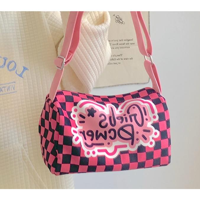 全新台灣現貨 小眾塗鴉磚塊包包 棋盤格小方包  單肩斜背包-細節圖3