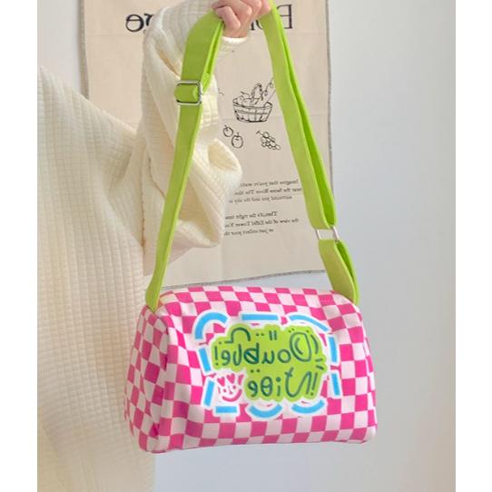 全新台灣現貨 小眾塗鴉磚塊包包 棋盤格小方包  單肩斜背包-細節圖7