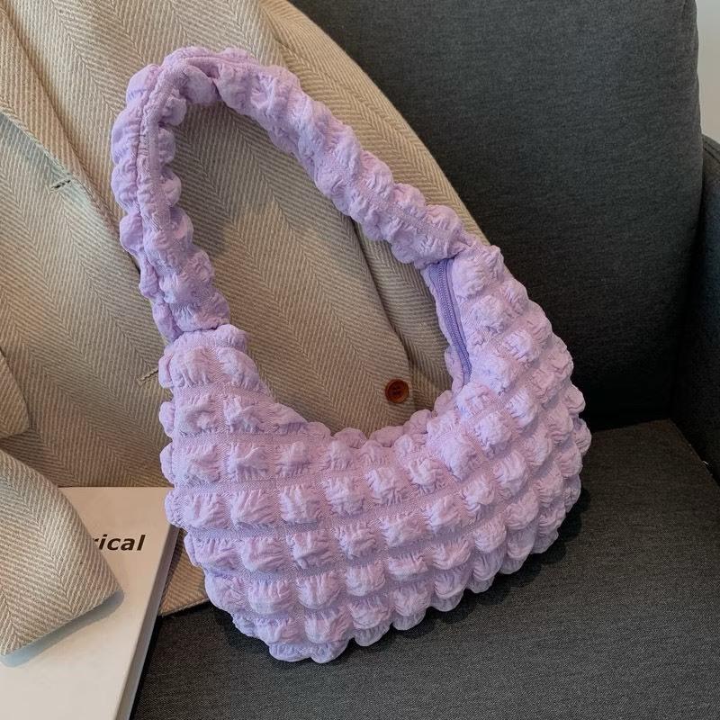 全新台灣現貨 百搭糖果色單肩腋下手提包褶皺迷你雲朵包 月牙包-細節圖6