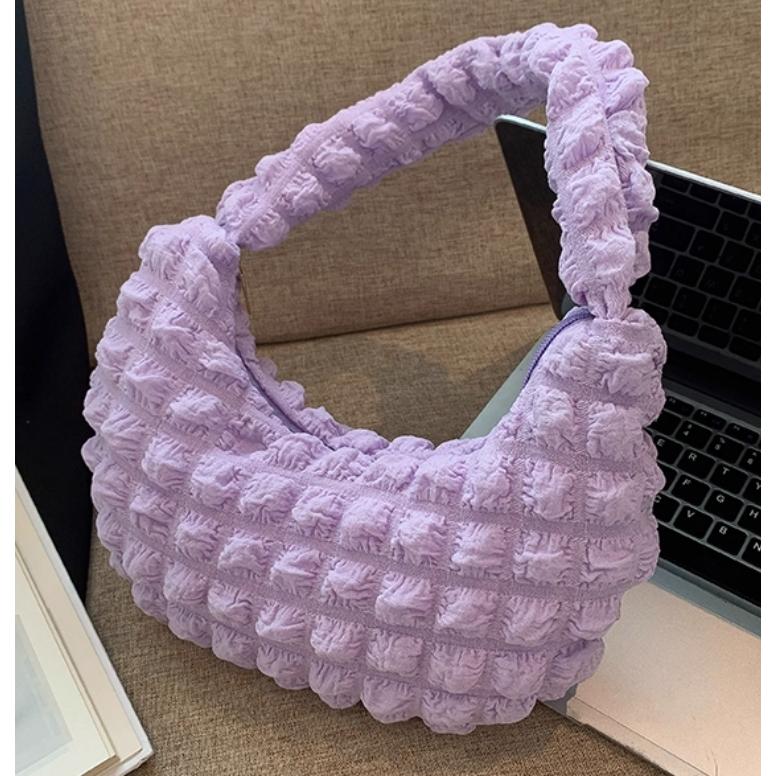 全新台灣現貨 百搭糖果色單肩腋下手提包褶皺迷你雲朵包 月牙包-細節圖7