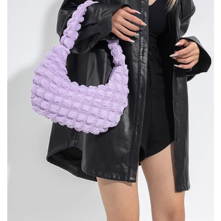 全新台灣現貨 百搭糖果色單肩腋下手提包褶皺迷你雲朵包 月牙包-細節圖8