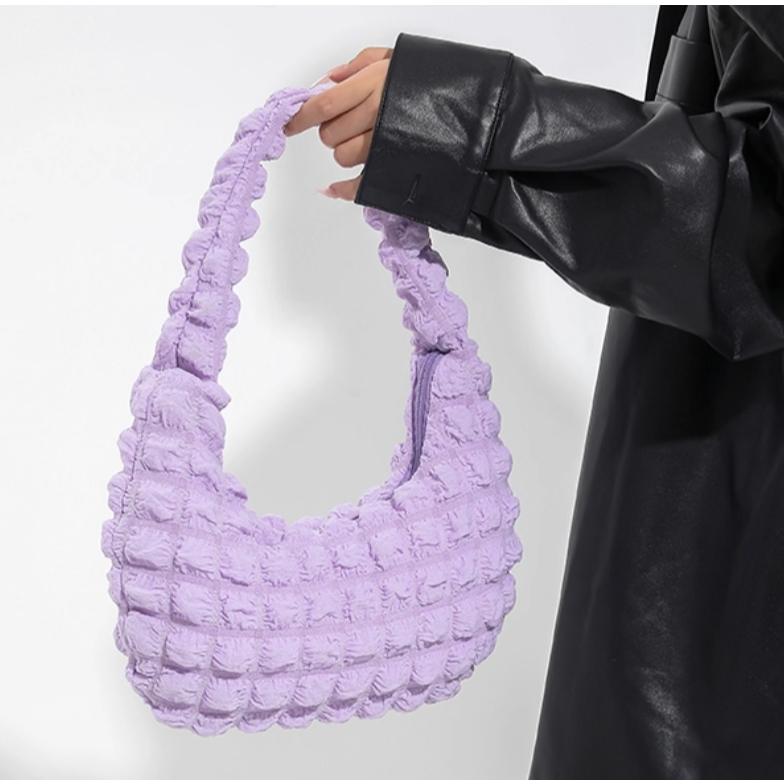 全新台灣現貨 百搭糖果色單肩腋下手提包褶皺迷你雲朵包 月牙包-細節圖9