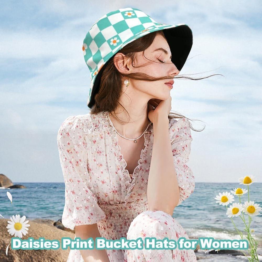 全新台灣現貨 雙面可載 格子雛菊漁夫帽 休閒太陽帽-細節圖7