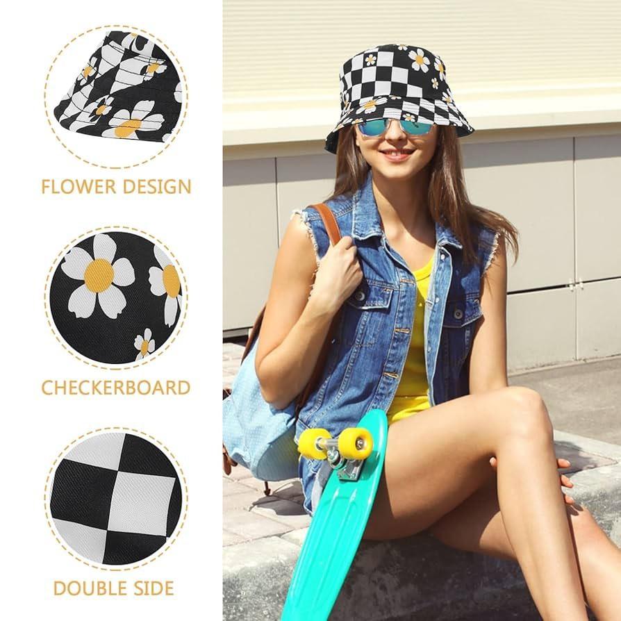 全新台灣現貨 雙面可載 格子雛菊漁夫帽 休閒太陽帽-細節圖8