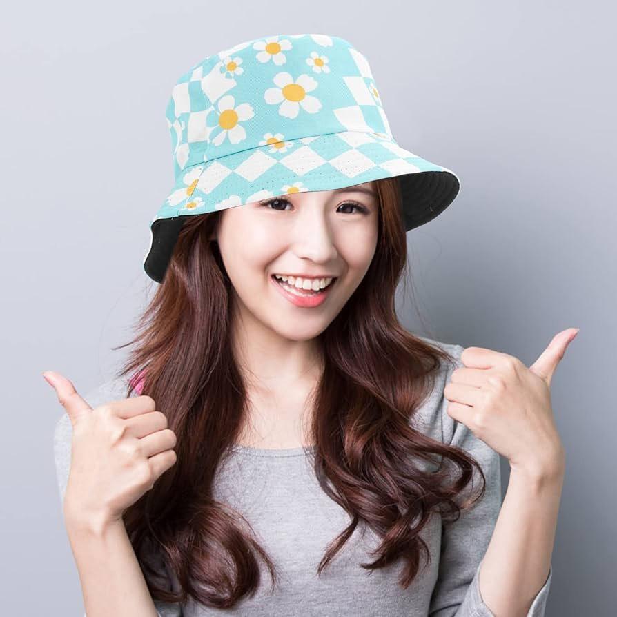 全新台灣現貨 雙面可載 格子雛菊漁夫帽 休閒太陽帽-細節圖9