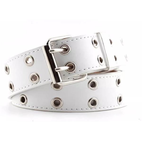 全新台灣現貨 白色腰帶(雙排孔) 金屬設計感小眾 街頭龐克風-細節圖2