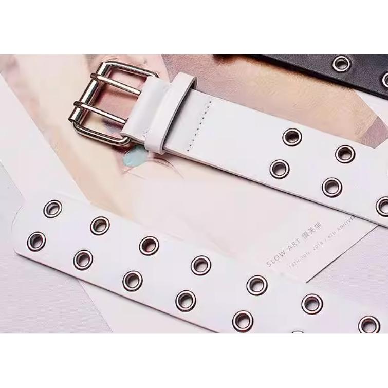 全新台灣現貨 白色腰帶(雙排孔) 金屬設計感小眾 街頭龐克風-細節圖3