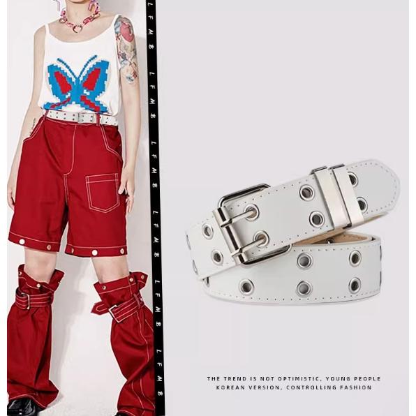 全新台灣現貨 白色腰帶(雙排孔) 金屬設計感小眾 街頭龐克風-細節圖4