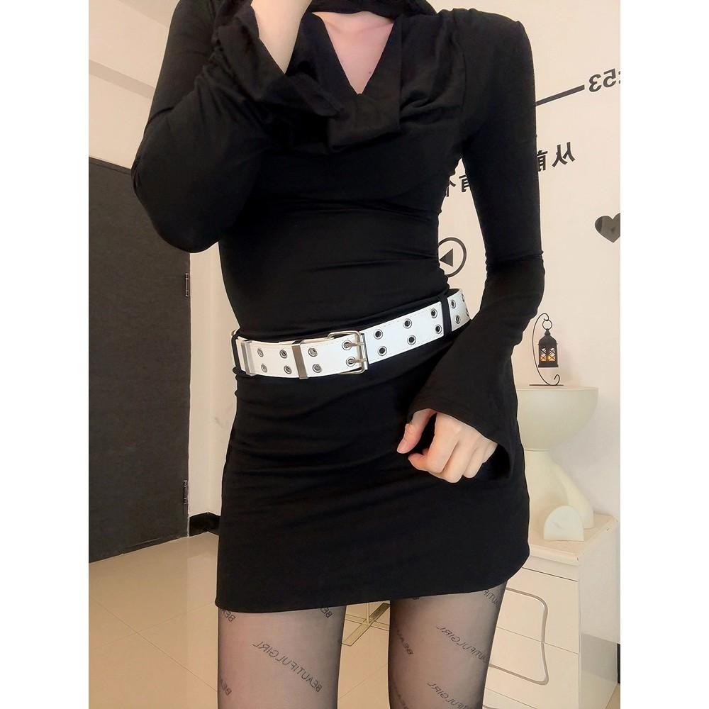 全新台灣現貨 白色腰帶(雙排孔) 金屬設計感小眾 街頭龐克風-細節圖5