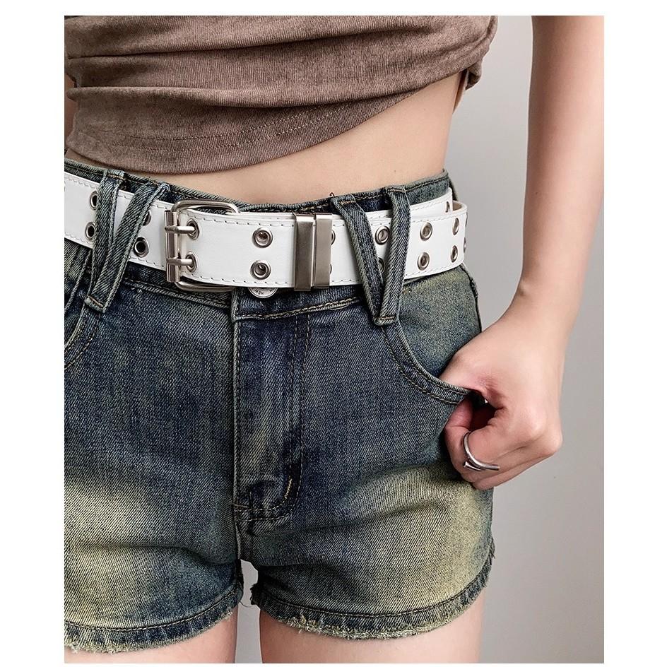 全新台灣現貨 白色腰帶(雙排孔) 金屬設計感小眾 街頭龐克風-細節圖6