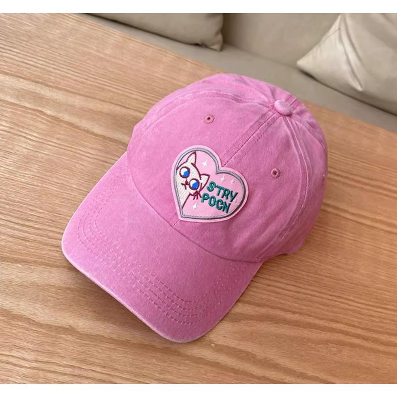 全新台灣現貨 古著粉紅愛心棒球帽 可愛貓咪帽子 顯臉小-細節圖2