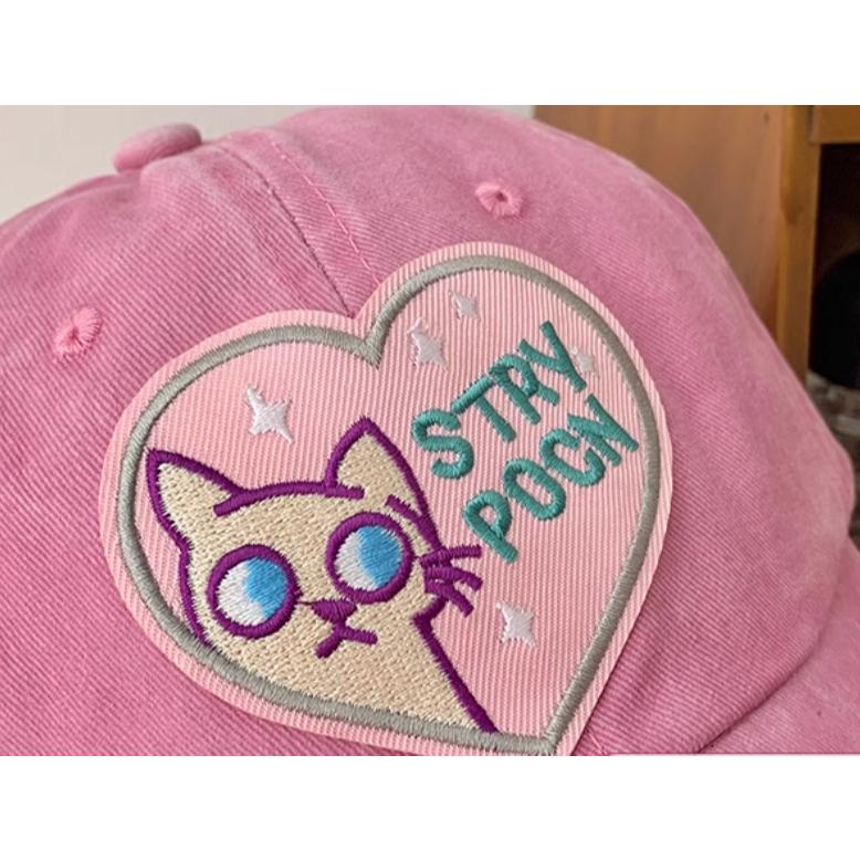 全新台灣現貨 古著粉紅愛心棒球帽 可愛貓咪帽子 顯臉小-細節圖3