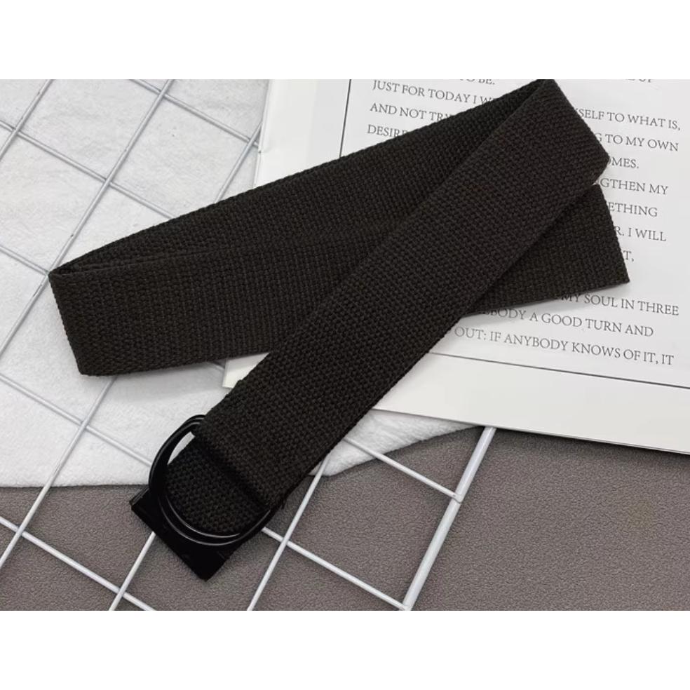 全新台灣現貨 黑色腰帶(無孔) 雙D金屬無孔帆布腰帶-細節圖2