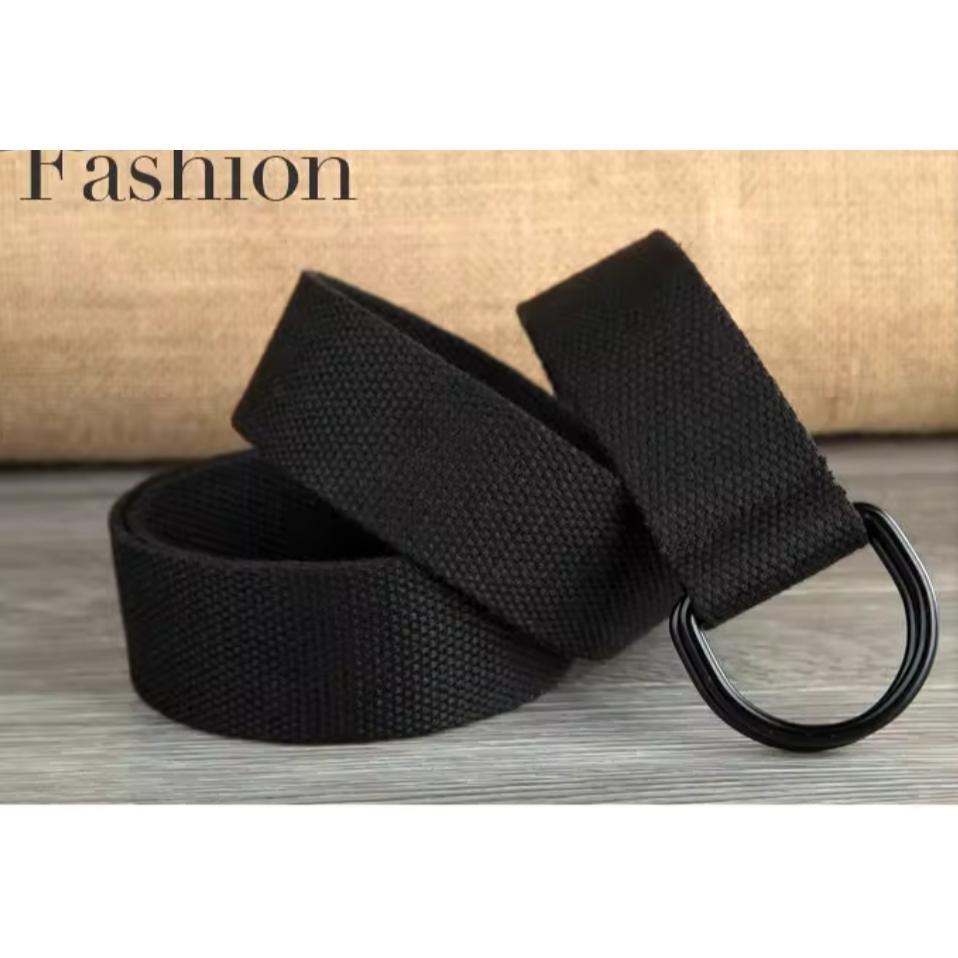 全新台灣現貨 黑色腰帶(無孔) 雙D金屬無孔帆布腰帶-細節圖3
