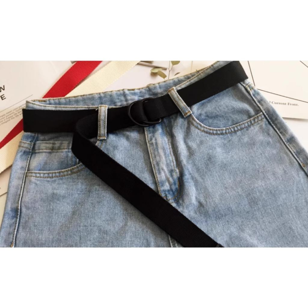 全新台灣現貨 黑色腰帶(無孔) 雙D金屬無孔帆布腰帶-細節圖5