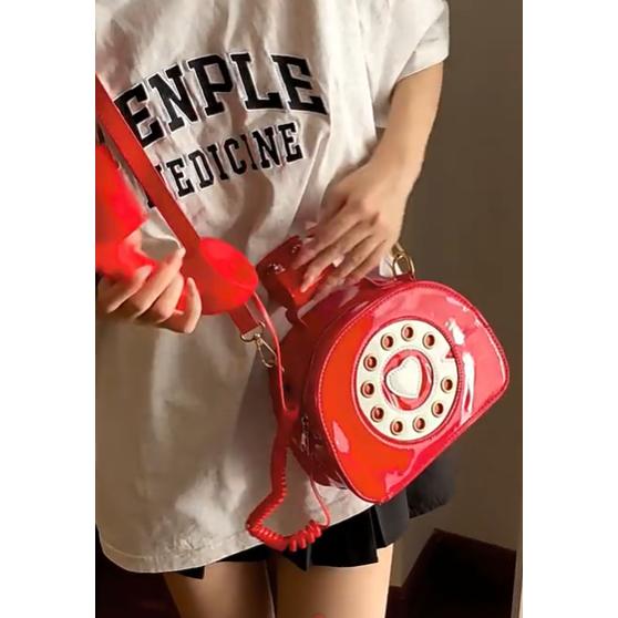 全新台灣現貨 少女搞怪創意個性時尚復古電話機亮面斜背包 拍照裝飾包-細節圖5